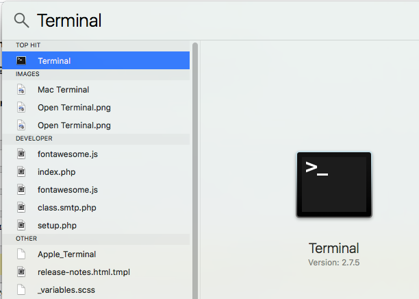 Opening Terminal on Mac using Spotlight Search